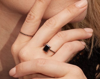 14K Gold Black Diamond Ring, Natural Black Diamond Jewelry, Black Emerald Cut Diamond Ring, 3 Carat Diamond Ring, Black Engagement Ring
