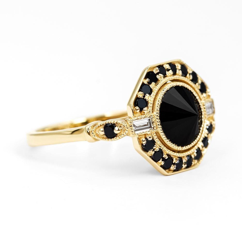 Engagement Rings Inverted Inverted Black Diamond Ring, Black Diamond Ring, Black Engagement Ring ...