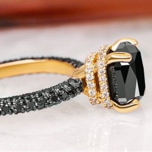 Black Diamond Ring, Natural Black Diamond Jewelry, 14k Gold Black Diamond Ring, Square Black Diamond Engagement Ring, Cushion Diamond Ring