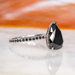 14K Black Diamond Ring, Black Diamond Jewelry, Black Teardrop Ring, Black Pear Cut Diamond Ring, Natural Diamond Ring,Solitaire Diamond Ring image 5