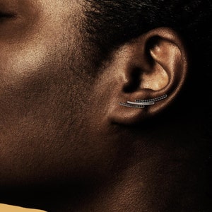 Black Diamond , Unique Climber Earrings, 14K White Gold Earrings