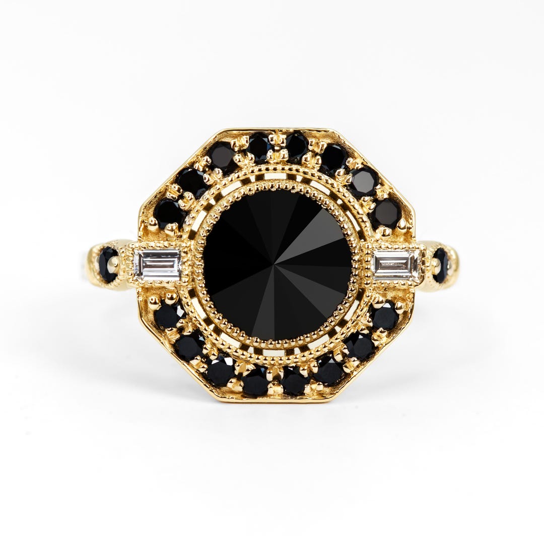 Engagement Rings Inverted Inverted Black Diamond Ring, Black Diamond Ring, Black Engagement Ring ...