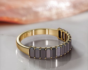 Black Diamond Eternity Ring, 14k Black Diamond Ring, Emerald Cut Diamond Ring,Black Diamond Jewelry, Black Wedding Band,Natural Diamond Ring