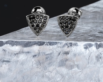 Black Diamond , Unique Kite Earrings, 14K Yellow Gold Earrings