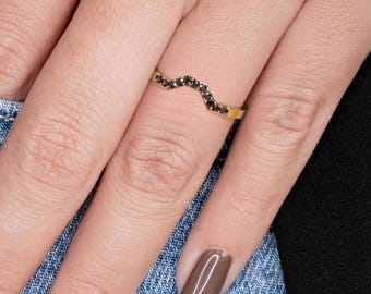 V Minimalist Ring, Round Diamond Ring, 14k Geometric Ring, Diamond Wedding Band, 14k Rose Gold Ring, Stackable Wedding Band,Designer Jewelry