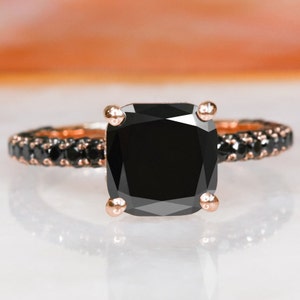 Cushion Engagement Ring, Black Diamond Square Diamond Ring, Rose Gold Ring, Cushion Black Diamond, Natural Black Diamond Jewelry