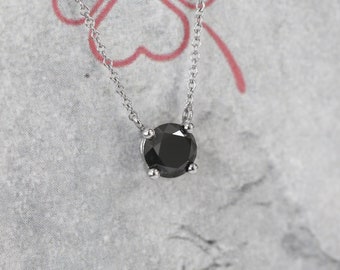 Dainty Floating Black Diamond Necklace, White Gold Black Diamond Pendant