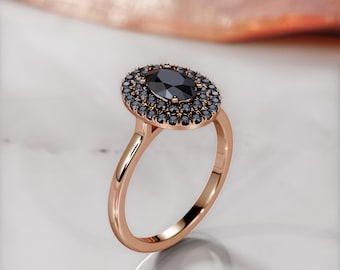 Black Diamond Ring, Rose GoldW