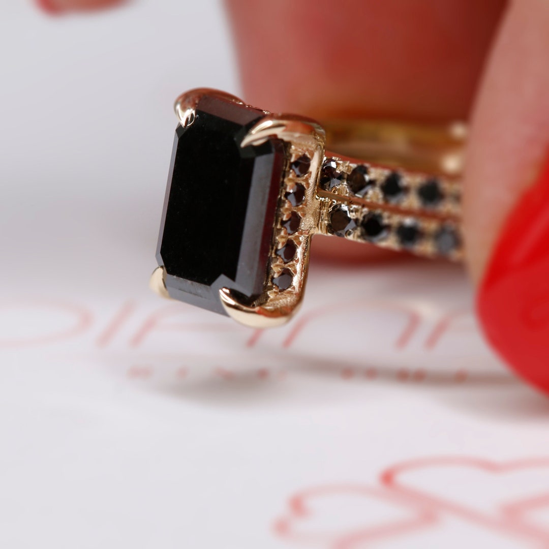 Emerald Cut Black Stone Ring