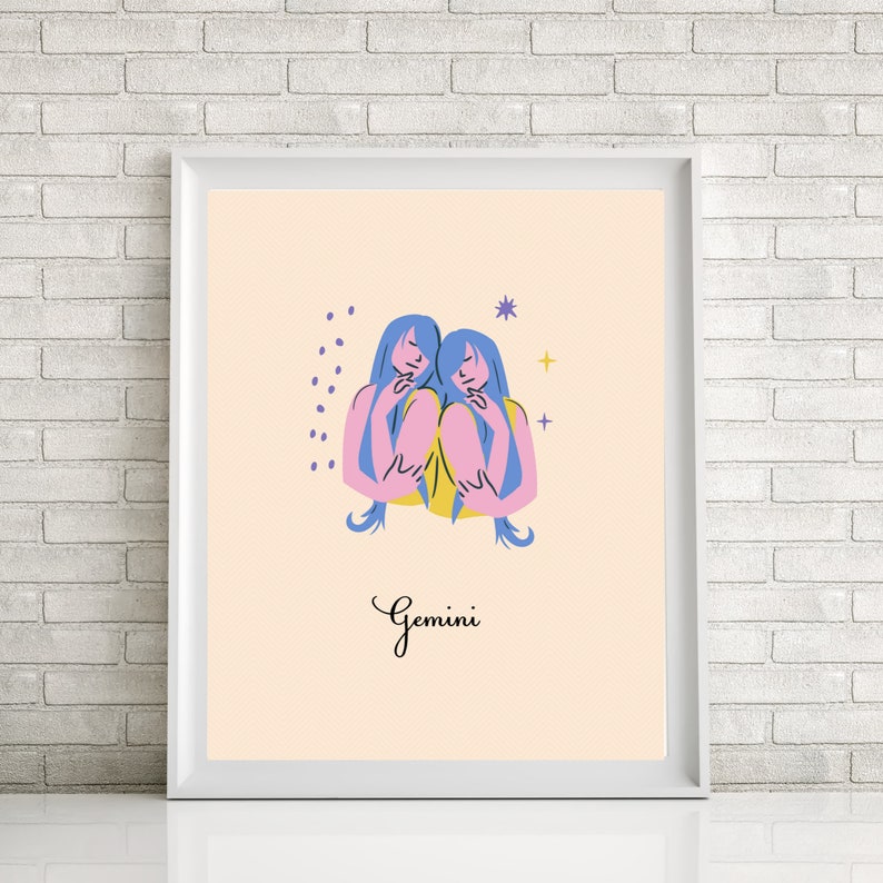 Gemini Print Gemini Wall Art Zodiac Wall Art Astrology Wall Etsy