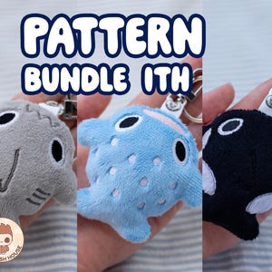 Embroidery Whales and Shark Pattern Bundle | Sea CreaturesPlush Keychain ITH Plushie Charm | Downloadable Digital File