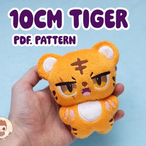 10 cm tigerdocka plysch sömnadsmönster PDF | Kpop Idol dockmall maskot | DIY Chibi plyschmönster | Anime 10 cm plyschmönster nedladdning