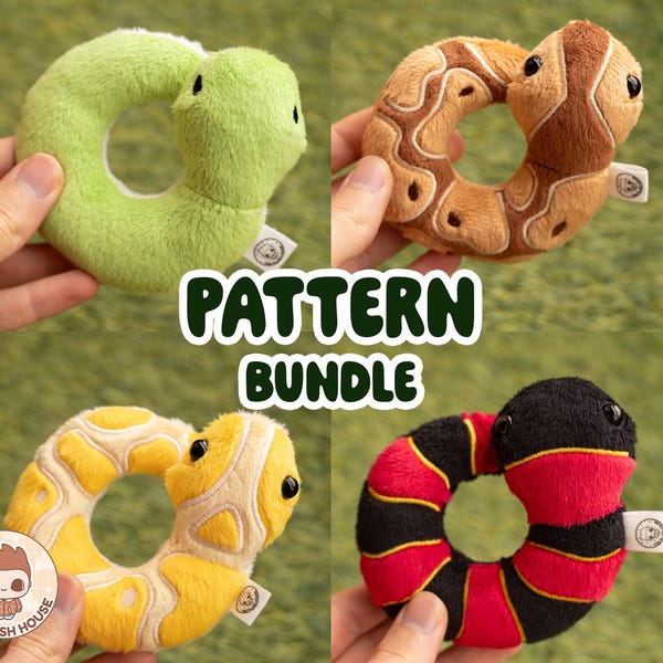 Patrón de serpiente de peluche, paquete de peluche fácil de usar, serpiente coral, pitón bola, pitón birmana, archivo descargable