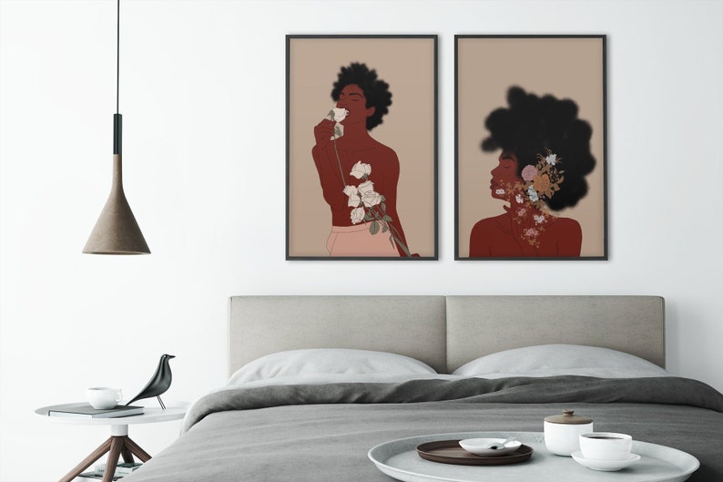 Black Woman Art set Printable Digital Art Bedroom Wall Decor | Etsy