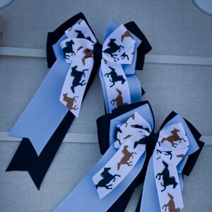 Blue Horse Print Equestrian Bows, Equestrian Hair Bows, Equestrian Show Bows, Horse Show Bows, Horse Show Hair Bows, Horse Rider Bows Set 2