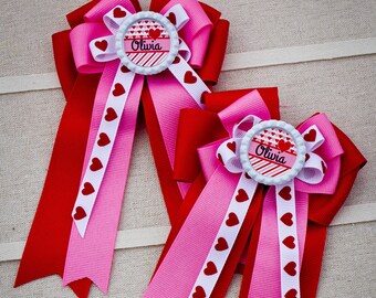 Personalized Valentines Horse Show Bows, Horse Show Bows, Horse Show Hair Bows, Equestrian Bows, Equestrian Hair Bows, Equestrian Show Bows