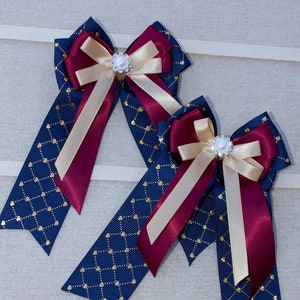Navy Burgundy Gold Horse Show Bows, Horse Show Hair Bows, Horse Show Bows, Equestrian Bows, Equestrian Show Bows, Equestrian Hair Bows, 2