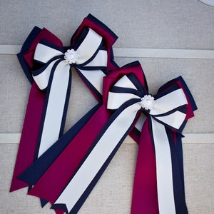 Burgundy, Ivory and Navy Equestrian Bows, Equestrian Bows, Equestrian Show Bows, Horse Show Bows, Horse Show Hair Bows, Show Bows, set of 2