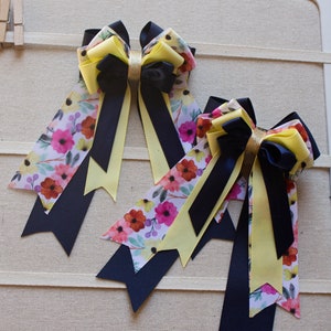 Navy / Floral Horse Show Bows, Equestrian Show Bows, Horse Show Hair Bows, Horse Show Bows, Equestrian Hair Bows, Horse Rider Bows