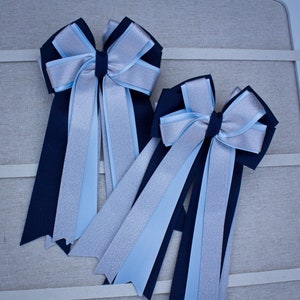 Navy, Lt Blue, Silver Horse Show Bows, Horse Show Hair Bows, Horse Show Bows, Equestrian Show Bows, Horse Rider Competition Bows, Show Bows