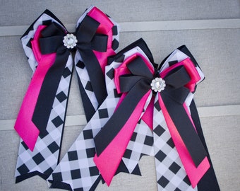 Black and Pink Horse Show Bows, Equestrian Bows, Equestrian Show Bows, Equestrian Hair Bows, Horse Show Hair Bows, Horse Rider Competition