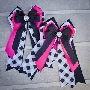 Black and Pink Horse Show Bows, Equestrian Bows, Equestrian Show Bows, Equestrian Hair Bows, Horse Show Hair Bows, Horse Rider Competition