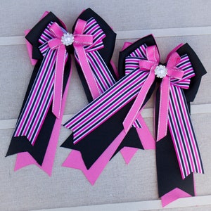 Pink and Black Horse Show Bows, Horse Show Hair Bows, Equestrian Bows, Equestrian Show Bows, Equestrian Hair Bows, Horse Show Bows, Set of 2