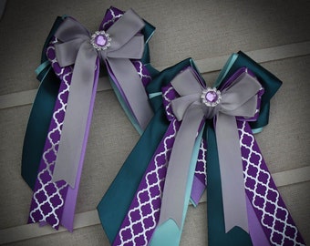 Purple / Teal / Gray Horse Show Bows, Horse Show Hair Bows, Equestrian Show Bows, Equestrian Bows, Equestrian Hair Bows, Competition Bows