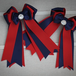 Red and Navy Equestrian Bows, Equestrian Show Bows, Horse Show Bows, Horse Show Hair Bows, Equestrian Hair Bows, Short Stirrup Bows, Set /2