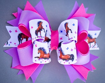 Pony Bow, Horse Bow, Boutique Hair Bow, Horse Birthday Bow, Pony Rider Bow, Pink and Purple Horse Hair Bow, Horse Lover Bow, Pony Lover Bow