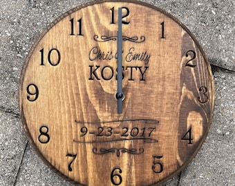 Personalized Handcrafted Wood Clock!  Wedding Anniversary Clock!  Custom Engraved Clock!