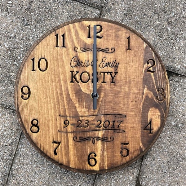 Personalized Handcrafted Wood Clock!  Wedding Anniversary Clock!  Custom Engraved Clock!