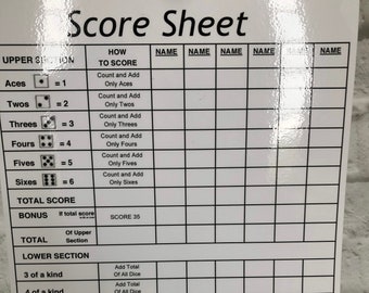 Giant Yardzee Score Sheet with Dry Erase Pen (12x18")