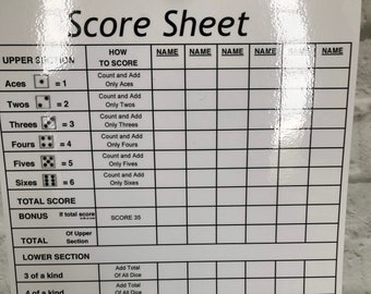 Giant Yardzee Game Score Sheet with Dry Erase Pen!   Score Sheet with Dry Erase Pen Only!