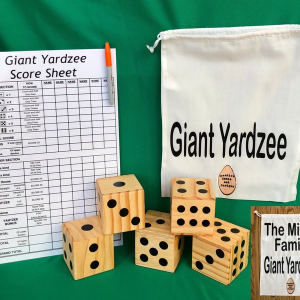 Personalized Large Outdoor 3.5"x3.5"x3.5" Yardzee Dice Game! Custom Wooden Lawn Game.  Giant Family Games.