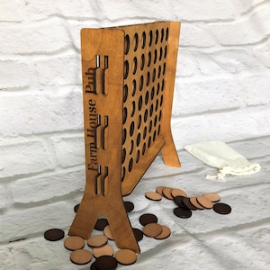 Personalized 4-In-A-Row Game - Wood Board and 56 Discs! Family Board Game!  Customized Four-In-A-Row