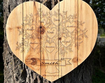 Personalized Wooden Family Tree Sign: Custom Engraved Wall Decor