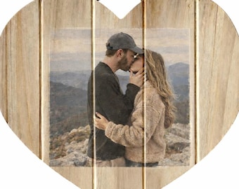 Personalized Wooden Heart Sign | Photo Transfer Family Keepsake | Custom Engraved Heart Plaque | Rustic  Wall Décor | Family Name Gift