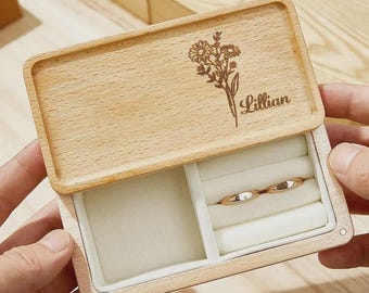 Personalized Birth Flower Jewelry Box: Custom Engraved Wooden Keepsake
