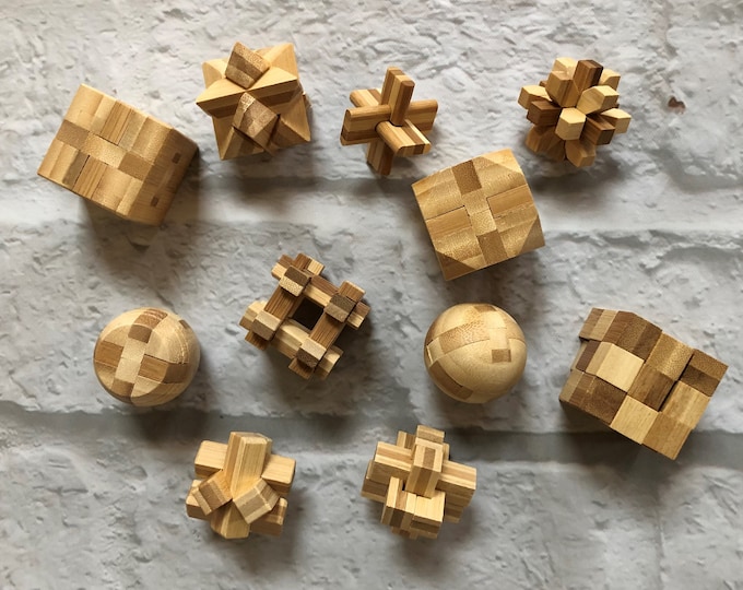 Handcrafted Wooden Burr Puzzles: Brain Teaser Games, Stocking Stuffer
