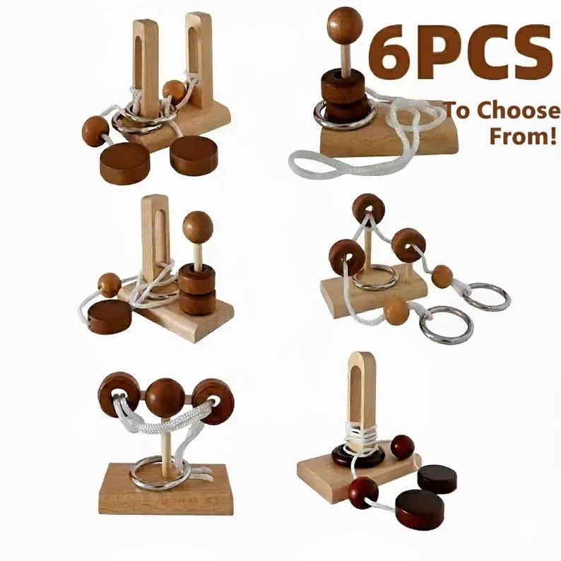 Wooden Rope Interlocking Puzzles: Brain Teaser Games, Stocking Stuffer ...