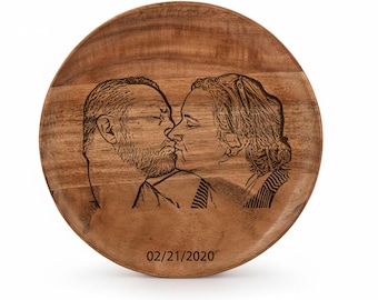 Custom Face Engraved Wooden Plate: Anniversary Wedding Gift
