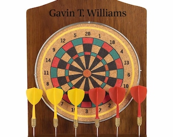 Personalized Desktop Wooden Dartboard Set, Engraved Office Decor