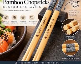 Personalized Bamboo Chopsticks, Custom Engraved His and Hers Chopsticks, Couples Gift, Wedding Gift, Anniversary Gift, Sushi Lover Gift