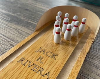 Personalized Desktop Bowling Game: Wooden Desk Decor