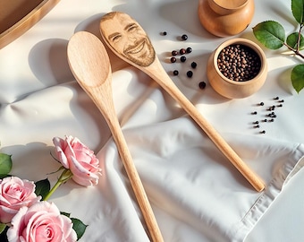 Custom Face Engraved Wooden Spoon: Personalized Novelty Gift, Funny Gift