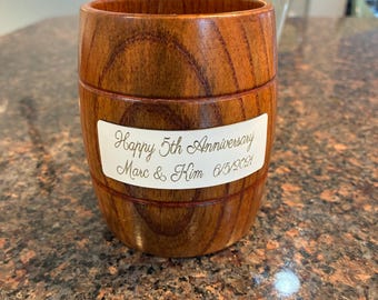 Personalized Wooden Mug – Custom Engraved Name, 5th Anniversary Wood Gift