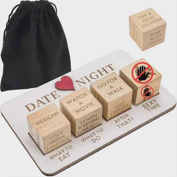 Wooden Couple's Dice Game: Romantic Date Night Fun