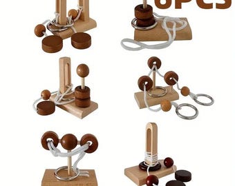 Wooden Rope Interlocking Puzzles: Brain Teaser Games, Stocking Stuffer
