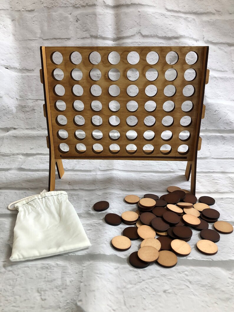 Personalized 4-In-A-Row Game - Wood Board and 56 Discs! Family Board Game! Customized Four-In-A-Row